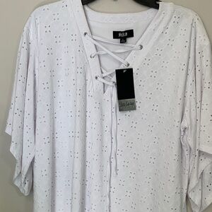 Investments White Lace-Up Eyelet Blouse